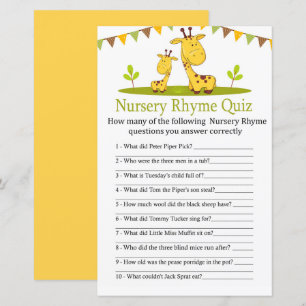 Girafe Cute Nursery Rhyme Quiz jeu de baby shower
