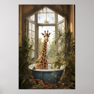 Girafe dans une baignoire Fleur Impression de sall