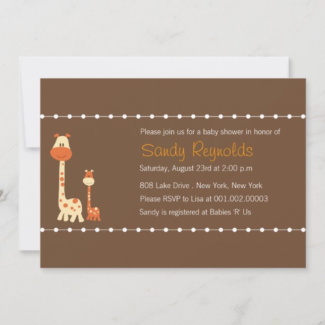 Girafe de bébé de la maman n - invitations Brown (Devant)