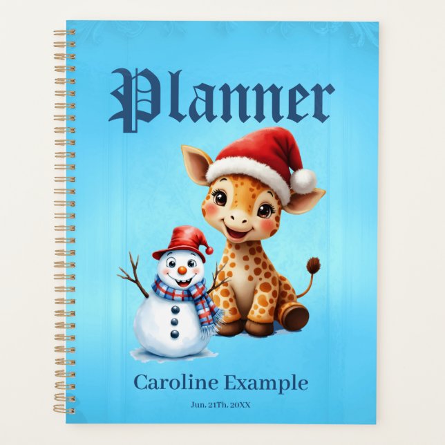 Girafe de caricature mignonne avec Santa Hat & Sno (Devant)