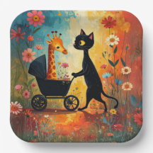Girafe de chat mignon assiette en papier