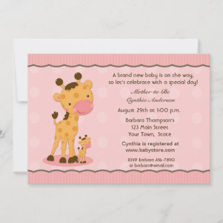 Girafe, Dots Roses Invitation Baby shower