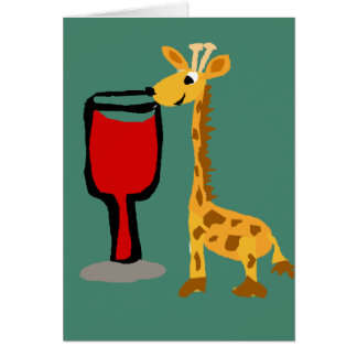 Girafe drôle buvant la bande dessinée de vin rouge