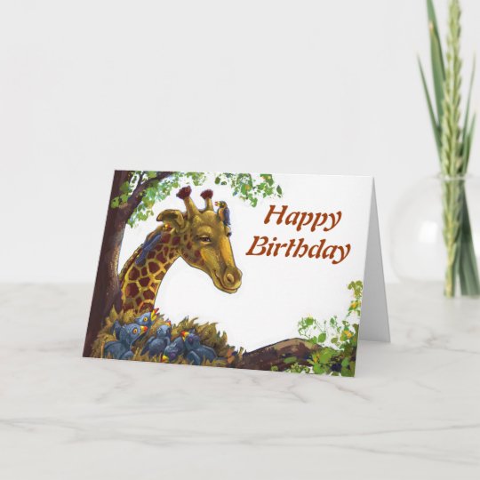 Girafe Et Carte De Joyeux Anniversaire D Oxpecker Zazzle Fr