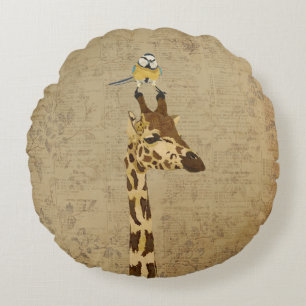 Girafe et peu de coussin d'oiseau d'or