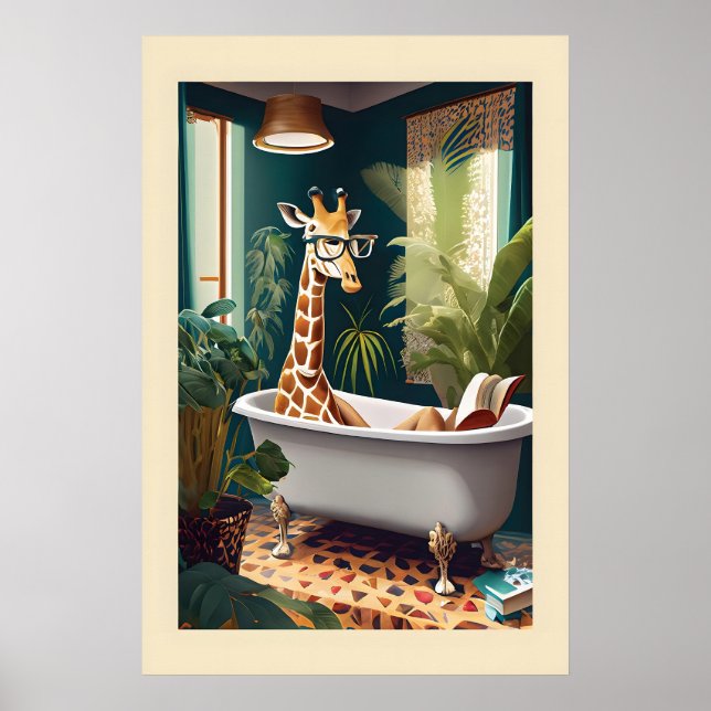 Girafe Fantaisiste dans la Baignoire Impression Aq (Devant)
