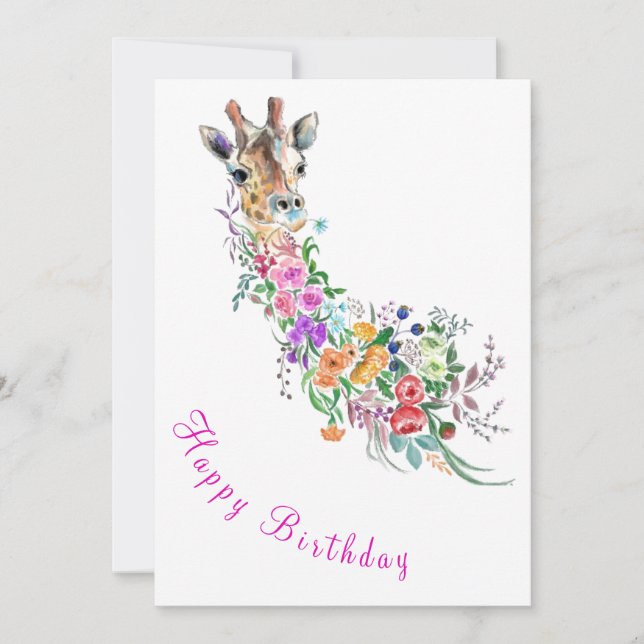 Girafe Fleurs Carte d'anniversaire Peinture (Devant)