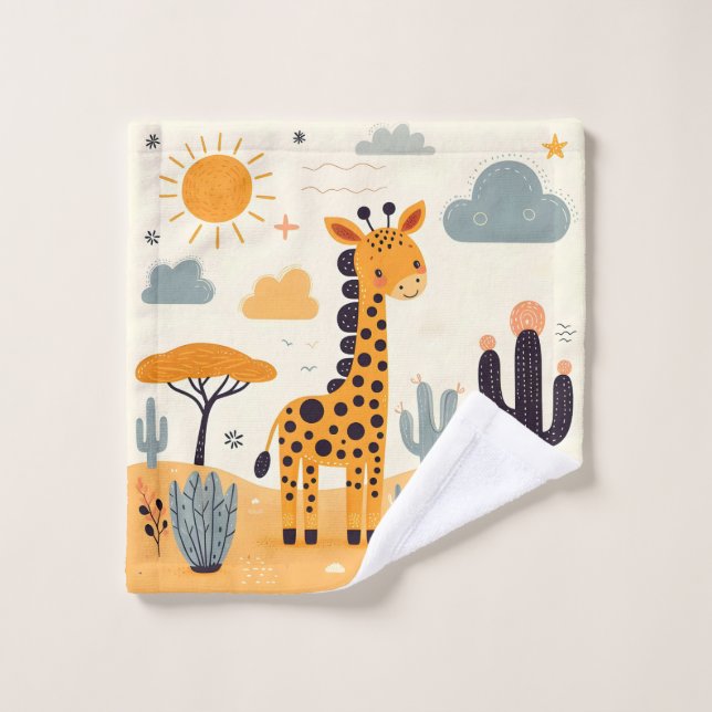 Girafe mignonne fantaisiste dans la savane (Gant de toilette)
