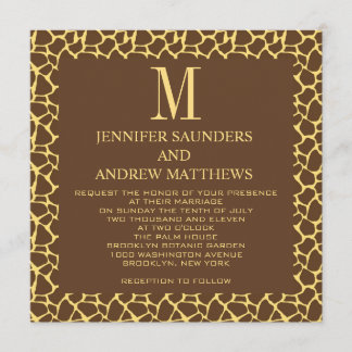 Girafe Motif Faire-part de mariage avec monogramme