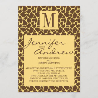 Girafe Motif Faire-part de mariage avec monogramme