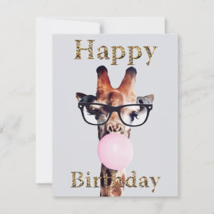 Girafe portant des lunettes Joyeux Anniversaire