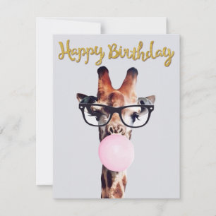 Girafe portant des lunettes soufflant un bubble gu
