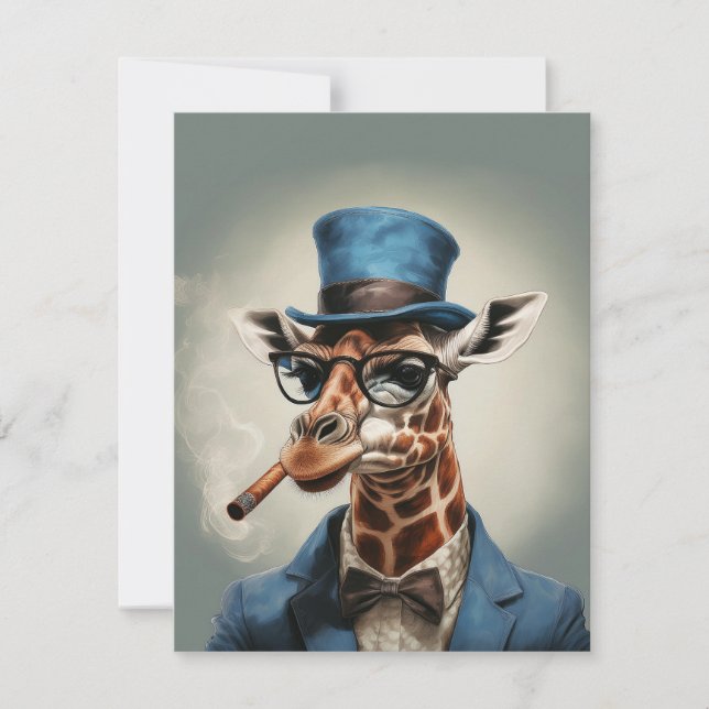Girafe portant un chapeau haut de forme fumant un  (Devant)