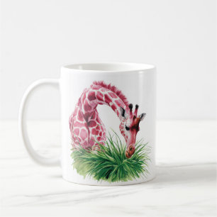 Girafe rose artistique avec Mug d'herbe