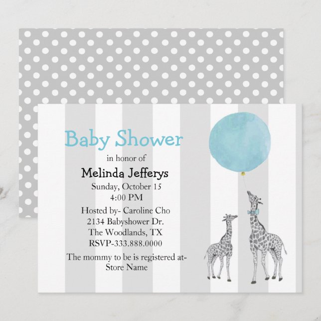 Girafes avec Baby shower à ballon Invitation (Devant / Derrière)