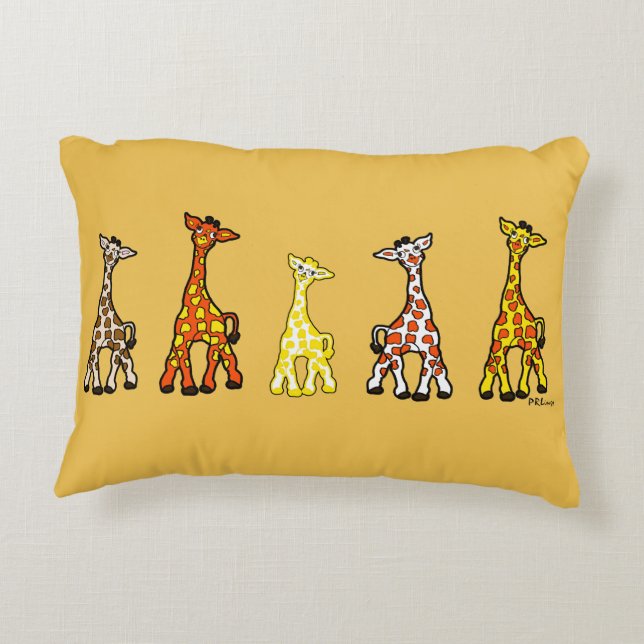Girafes de bébé dans un coussin d'accent de rangée (Dos)
