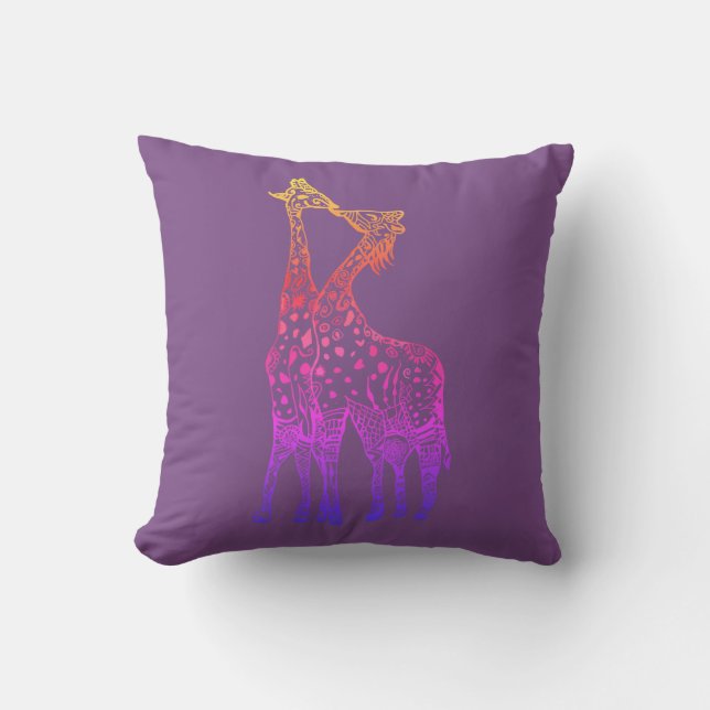 Girafes embrassent Coussin de jet coloré (Recto)