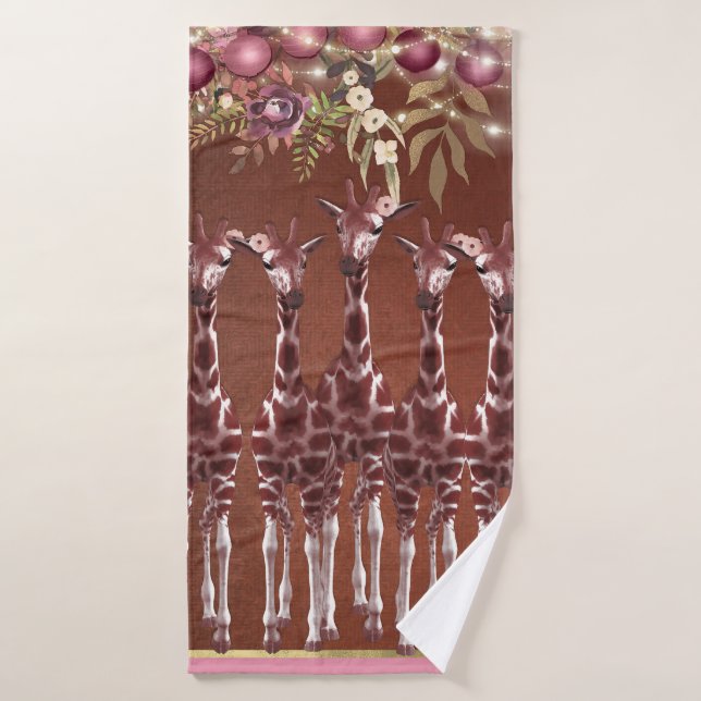 Girafes Girafe Floral Rustique Brun Safari Chic (Serviette de bain)
