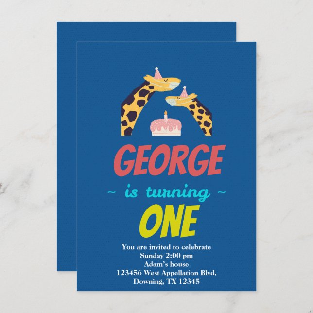 Girafes Masques de Dessin Animé Invitation Personn (Devant / Derrière)