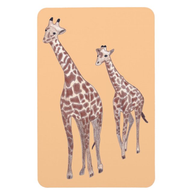 Girafes mère et enfant dessinant des magnets perso (Vertical)