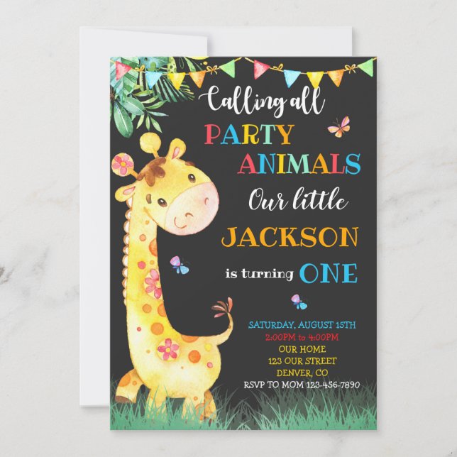 Giraffe anniversaire invitation Safari invitation (Devant)