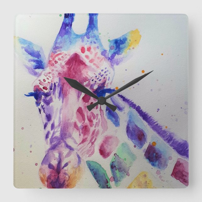 Giraffe Aquarelle Peinture Art Mur Horloge (Recto)