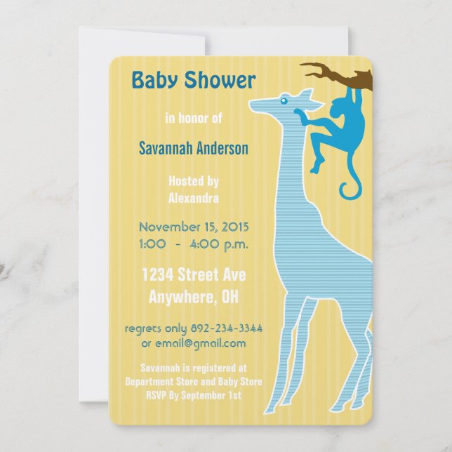 Giraffe Baby Boy Shower Invitations (Devant)