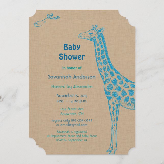 Giraffe Baby Boy Shower Invitations (Devant / Derrière)
