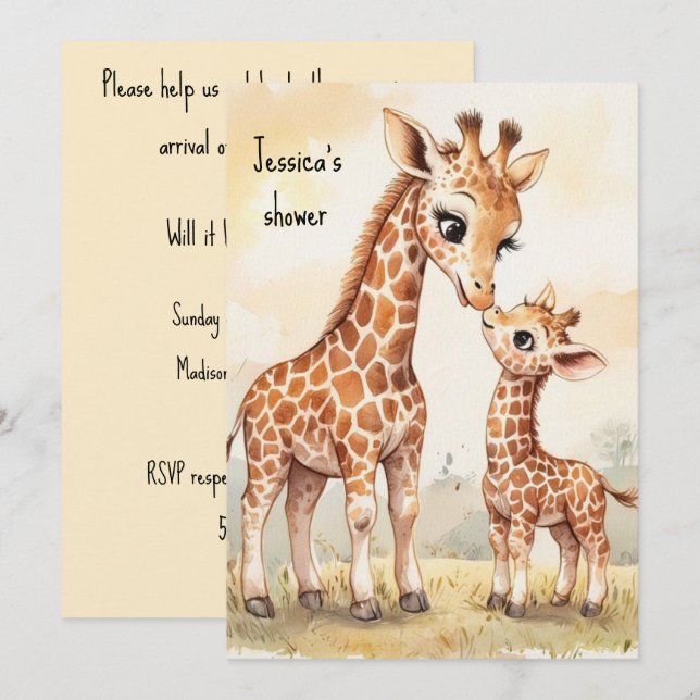 Giraffe Baby Digital Download Invitation (Devant / Derrière)