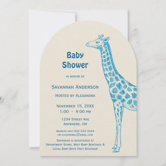 Giraffe Baby Girl Douche Invitations (Devant)