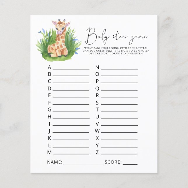 Giraffe Baby Item Jeu. Jeu baby shower (Devant)