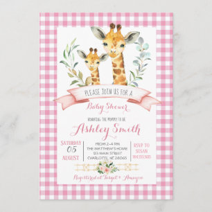 Giraffe baby shower invitation fille rose