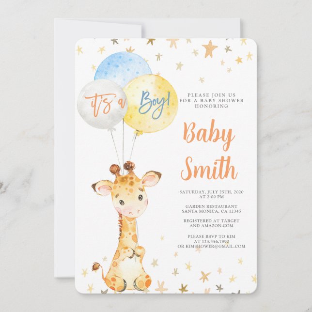 Giraffe Baby shower Invitation garçon (Devant)