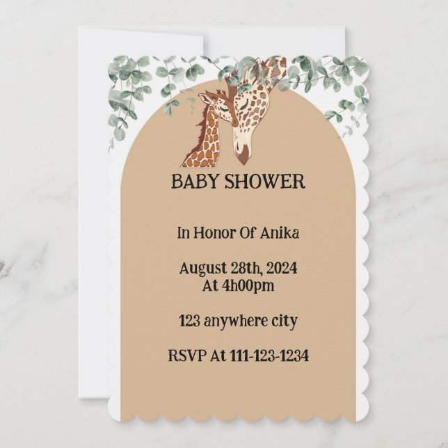 GIRAFFE BABY SHOWER VERT INVITATION (Devant)
