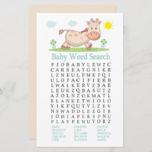 Giraffe Baby shower Word Recherche Jeu