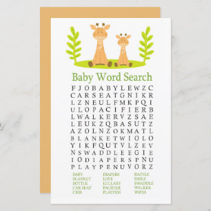 Giraffe Baby shower Word Recherche Jeu