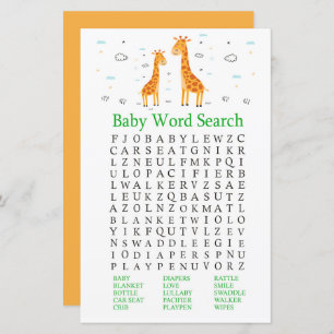 Giraffe Baby shower Word Recherche Jeu