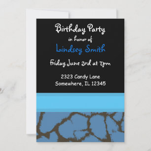 Giraffe Bleue Fourrure Motif Invitation Anniversai