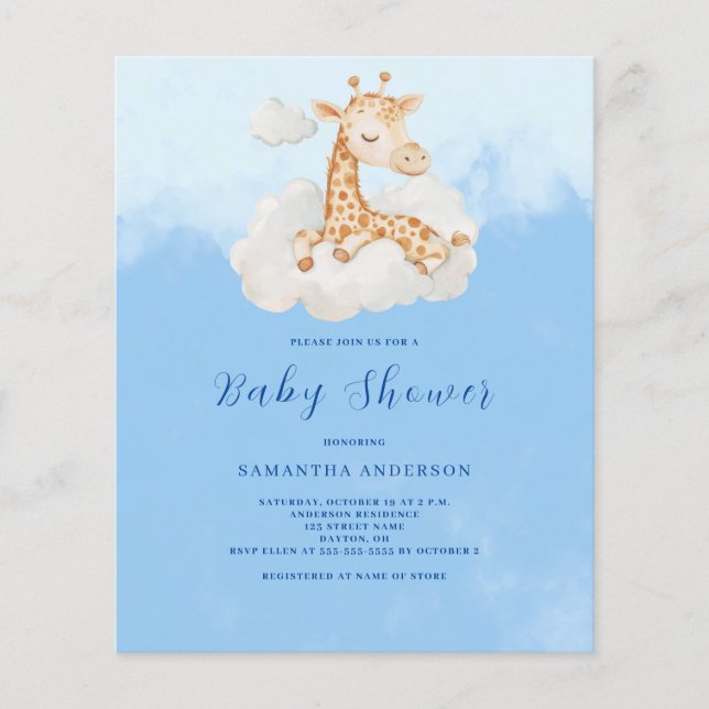 Giraffe Boy Budget Baby shower Invitation (Devant)