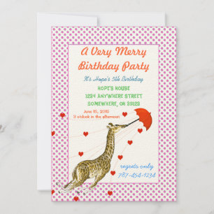 Giraffe Coeur Anniversaire Fête Invitation Points 
