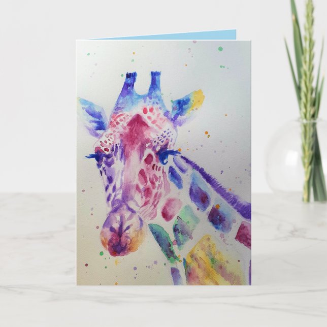 Giraffe colorée Animal Aquarelle Carte Anniversair (Devant)