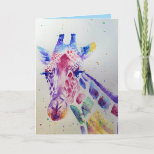 Giraffe colorée Animal Aquarelle Carte Anniversair