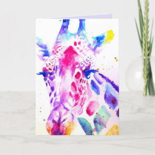 Giraffe colorée Animal Aquarelle Carte Anniversair