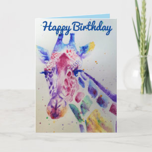Giraffe colorée Animal Aquarelle Carte Anniversair