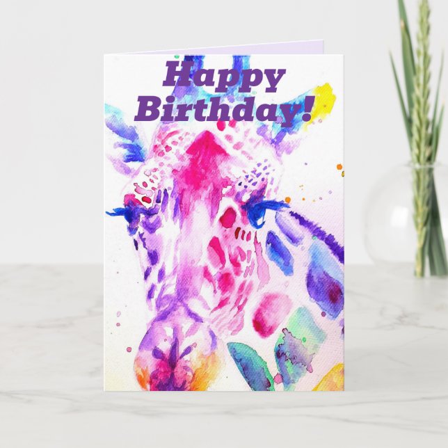 Giraffe colorée Animal Aquarelle Carte Anniversair (Devant)