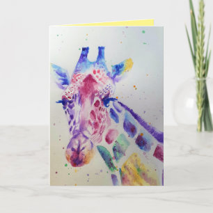 Giraffe colorée Animal Aquarelle Carte Anniversair