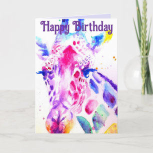 Giraffe colorée Animal Aquarelle Carte Anniversair