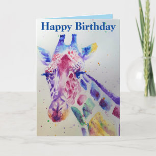 Giraffe colorée Animal Aquarelle Carte Anniversair