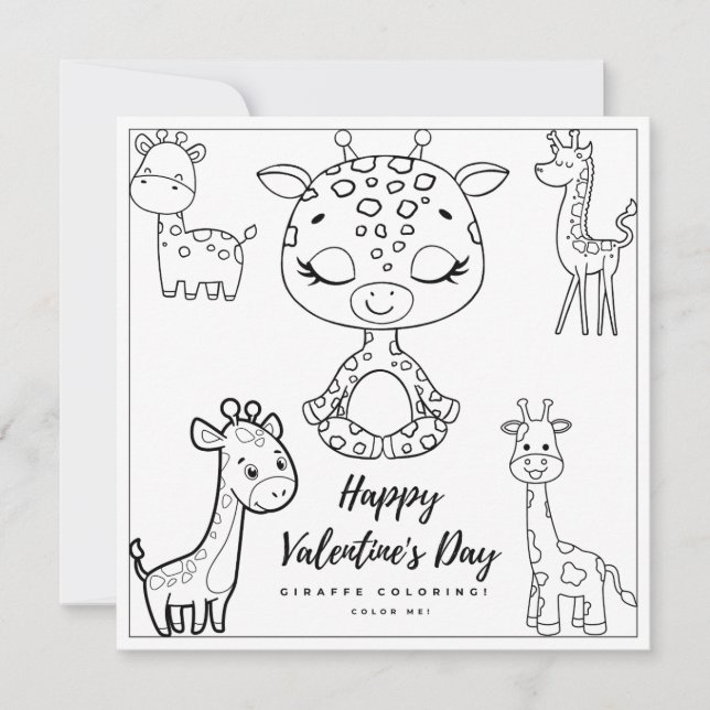 Giraffe Coloring Page Carte fille Saint Valentin (Devant)
