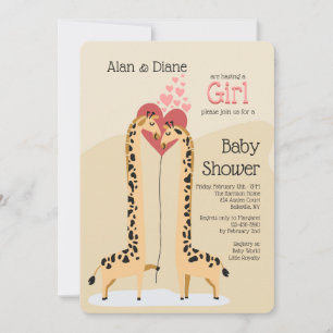Giraffe Couple fille Baby shower Invitation